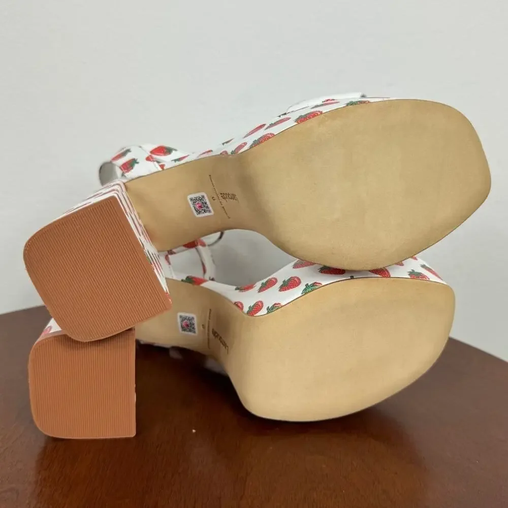 Larroude Dolly Ankle Strap Platform Sandal Strawberry Print Women's Size 6
